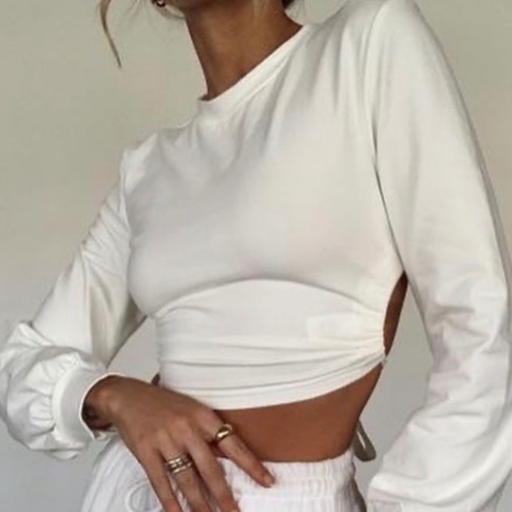 Beige Botany Long Sleeve Wrap Top White Casual Lounge